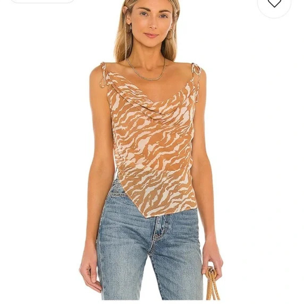 REVOLVE Camila Coelho Tati Cowl Cami in Brown Zebra sheer tank top Small